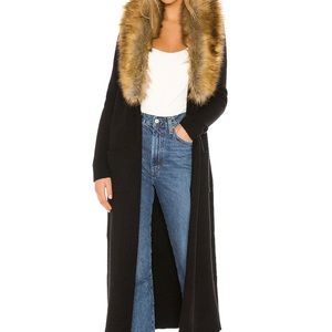 Long black cardigan with a fur collar. Brand Show Me Your MUMU.